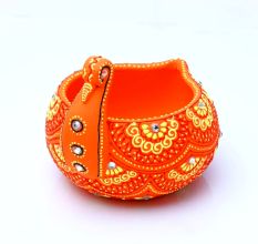 Handmade Washable Terracotta Modern Swan Diya Tealight T-Light Holder - Orange